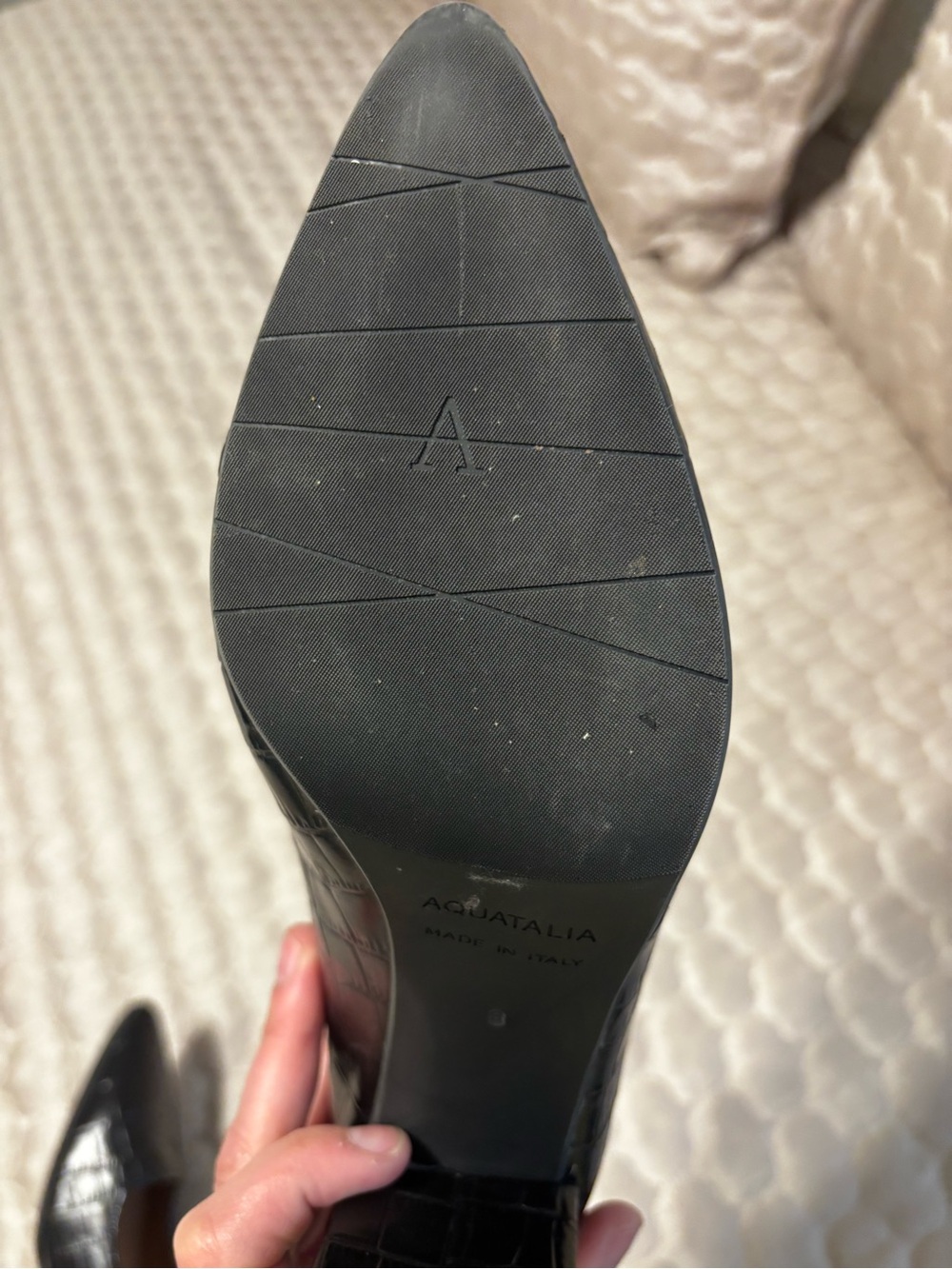 Aquatalia Black Croc Embossed Leather Heels | Block Heel Pumps | Size 8 Italy - Picture 5 of 10